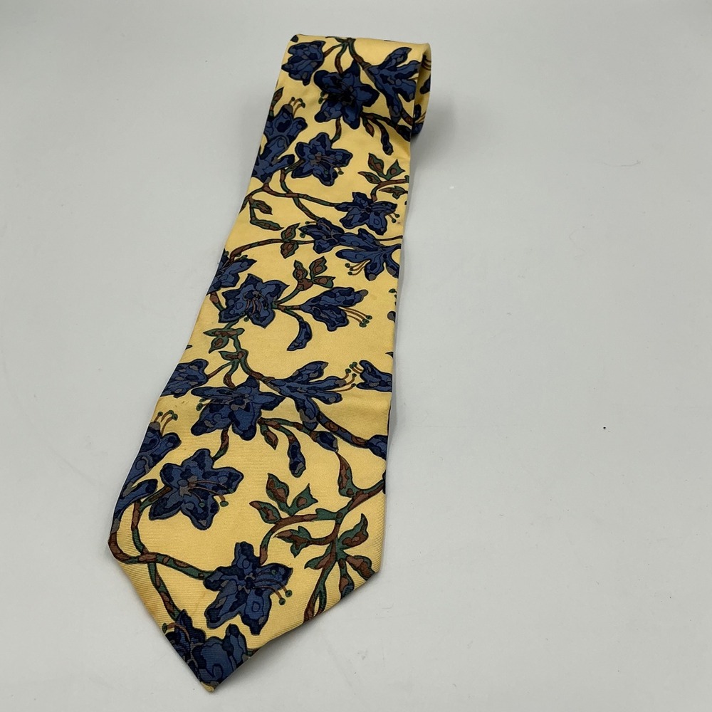 Oscar de la Renta Necktie Couture Collection One Size Yellow Blue Floral Silk